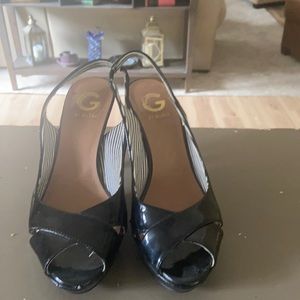 Black leather high heels